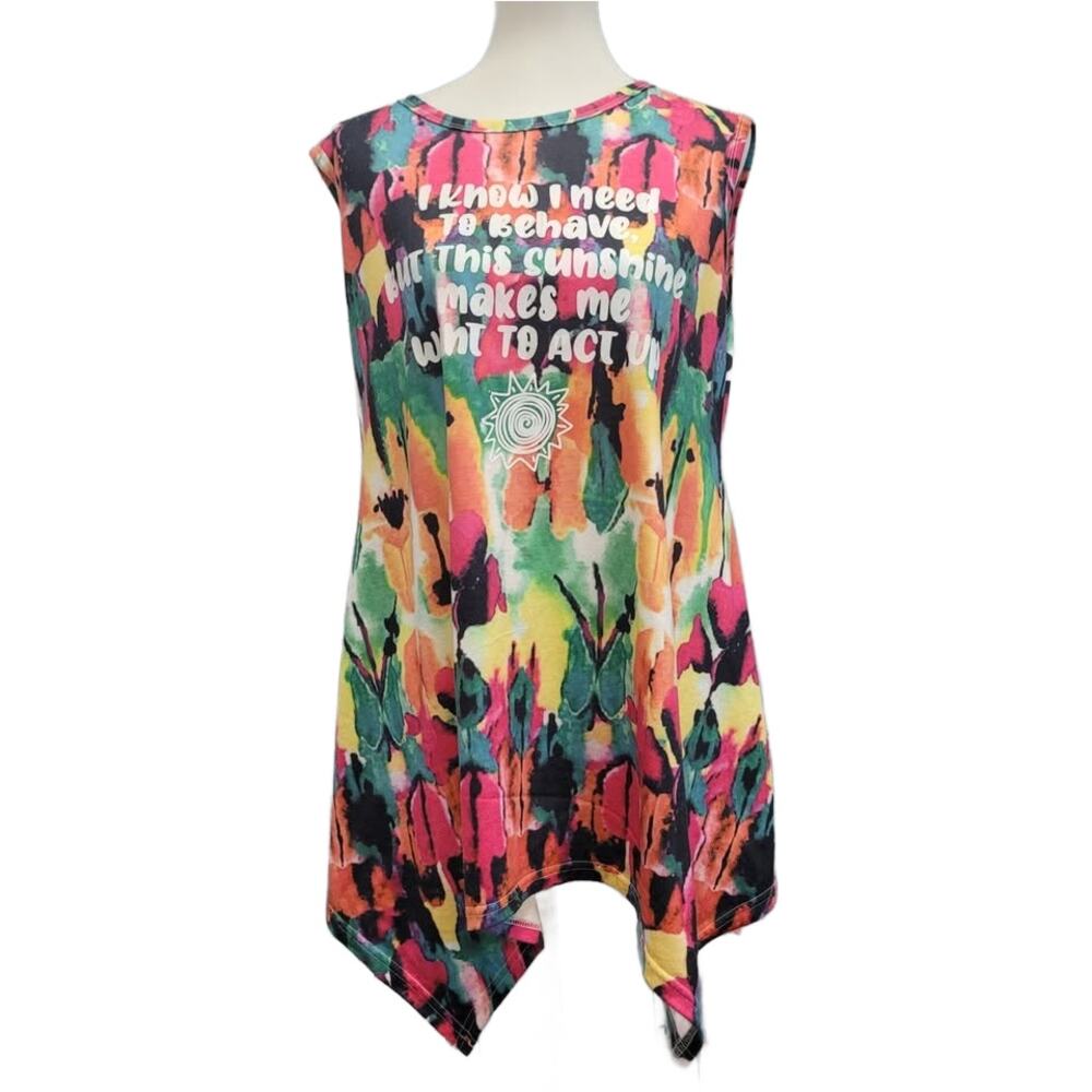 Hand Printed Upcycled Womens Large I Need To Behave But Sun Makes Me Act Up Tee